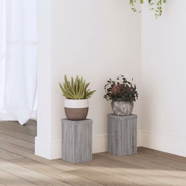 Berkfield Home Set of 2 Modern Square Plant Stands in Grey MDF, W/D/H: 10 x 10 x 18 cm – 1