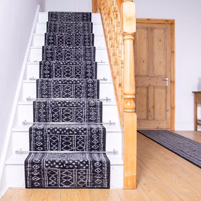 runrug Afrikans Stair Runner Carpet in Black, W: 100 cm, L: 720 cm