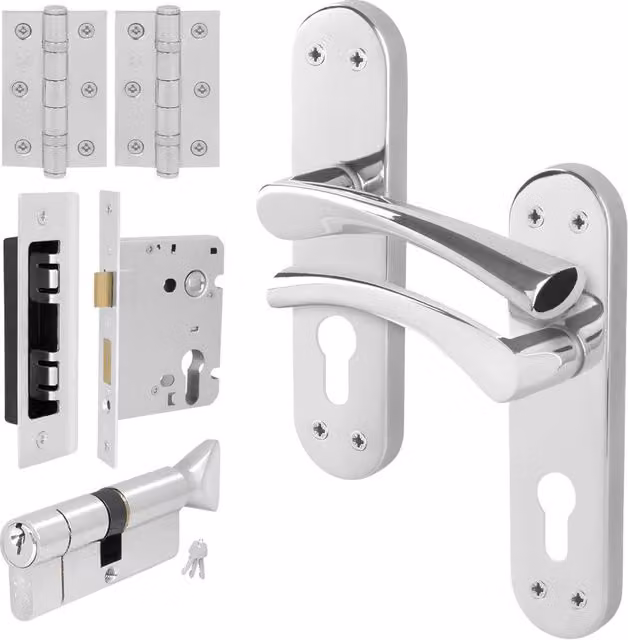 AFIT Chrome Euro Thumbturn Cylinder Handle and Hinges Set in Metallic Silver, 150 x 150 mm