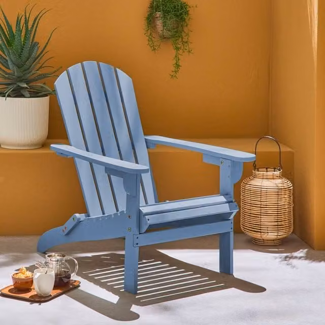 sweeek Acacia wood armchair with armrests in Blue, H 91.5 x W 71.0 x D 71.0 cm – 1