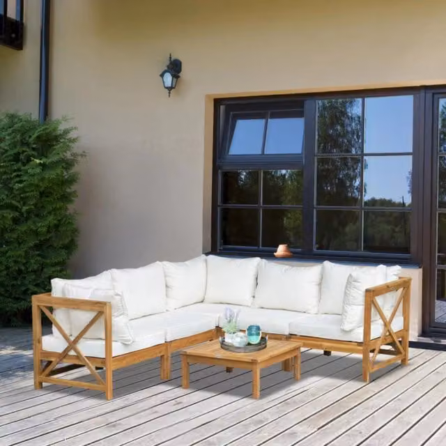 Chilli Seating Valletta Corner Lounge Set in Brown Lacquered Acacia Wood