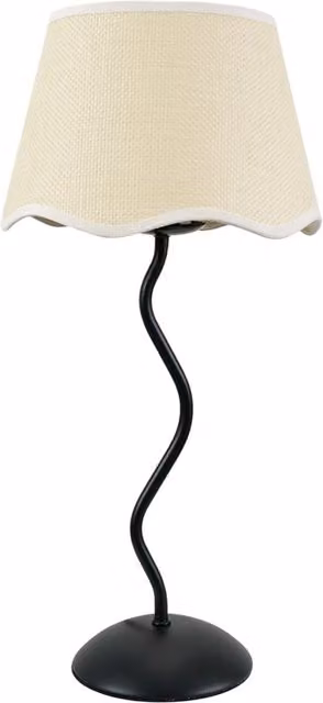 ValueLights Wiggle Black Metal Stem Table Lamp with White Linen Scallop Trim Tapered Shade