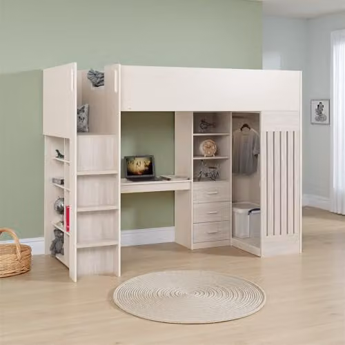 Seconique Jupiter Single High Sleeper Bed with Stairs and Drawers in White, Grey or Brown, W/D/H: 190 x 90 x 235 cm – 1