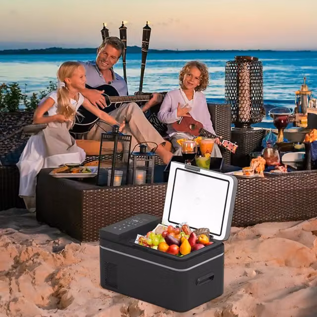 Livingandhome Portable Car Refrigerator with Phone Charging Ports, Grey and Black, W/D/H: 32.5 x 32.5 x 32.5 cm