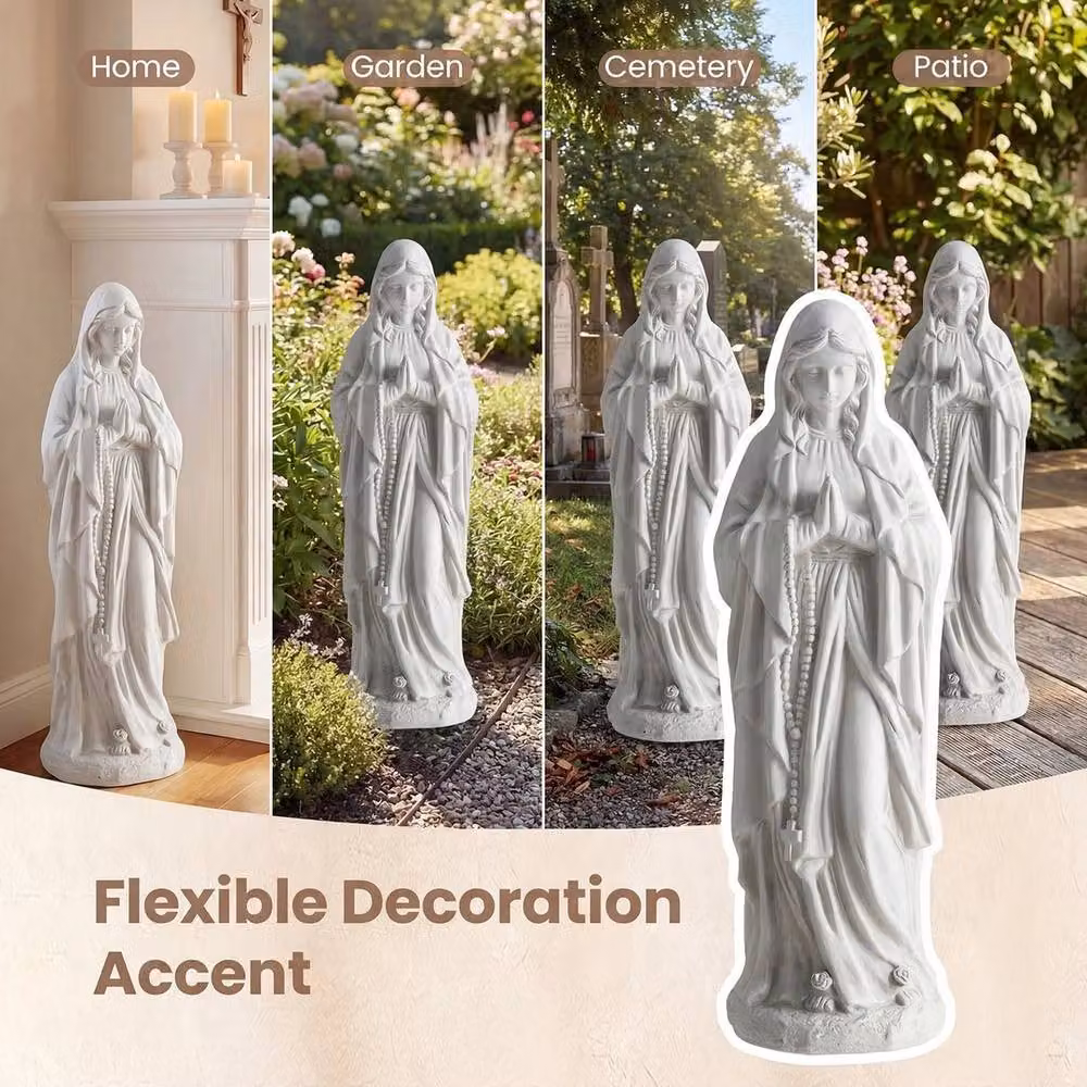 NESTLUNE Grey Religious Outdoor Sculpture with Aged Finish, H 74.5 cm x W 15 cm x D 15 cm – 4