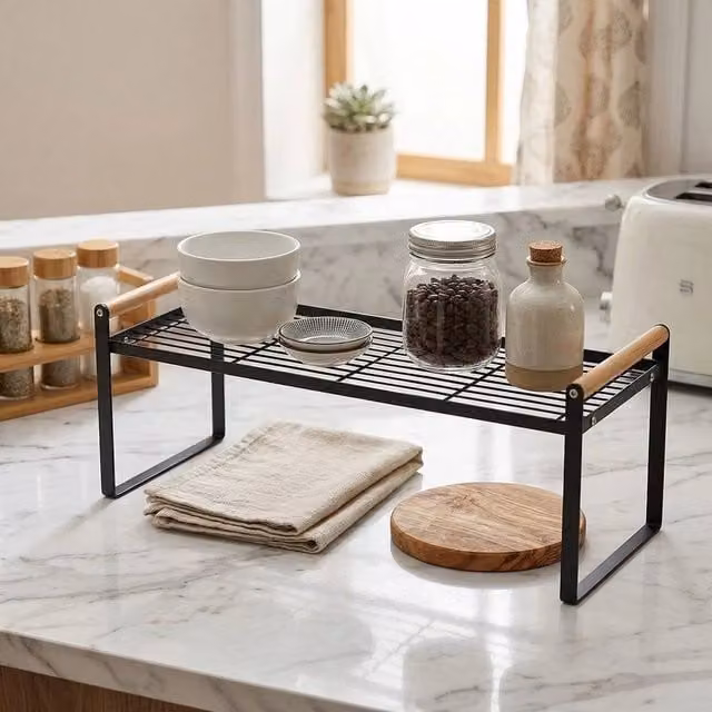 EONLION 2 Tier Kitchen Plate Rack Storage Shelf, Black, W/D/H: 53.5 x 20.5 x 20 cm