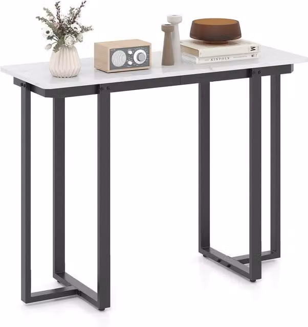 Gymax Modern Faux Marble Console Table with Black Metal Frame