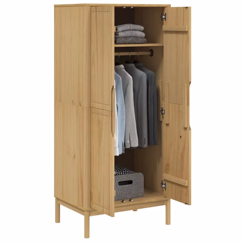 Berkfield Home FLORO Wardrobe in Wax Brown Solid Pine, W/D/H: 77 x 53 x 171 cm – 2