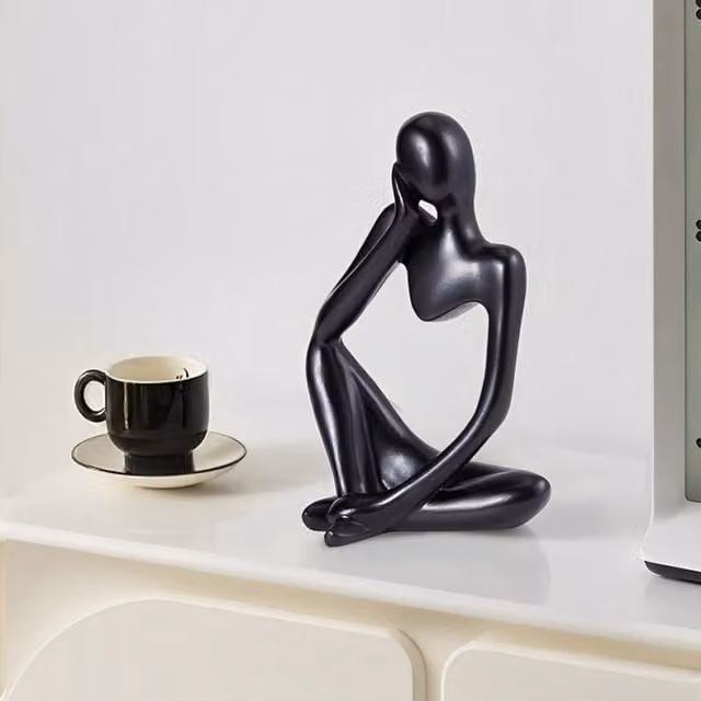 Lifeideas Black Minimalist Thinker Abstract Resin Tabletop Shelf Decor