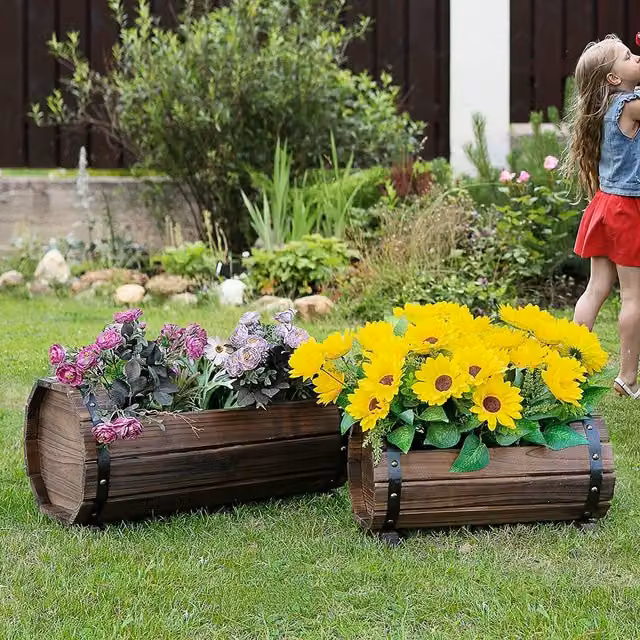 Outsunny Set of 2 Wooden Flower Planter Boxes, Brown