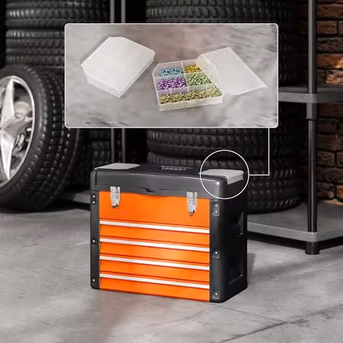HOMCOM Large 4 Drawer Steel Toolbox with Inserts, Orange – 6