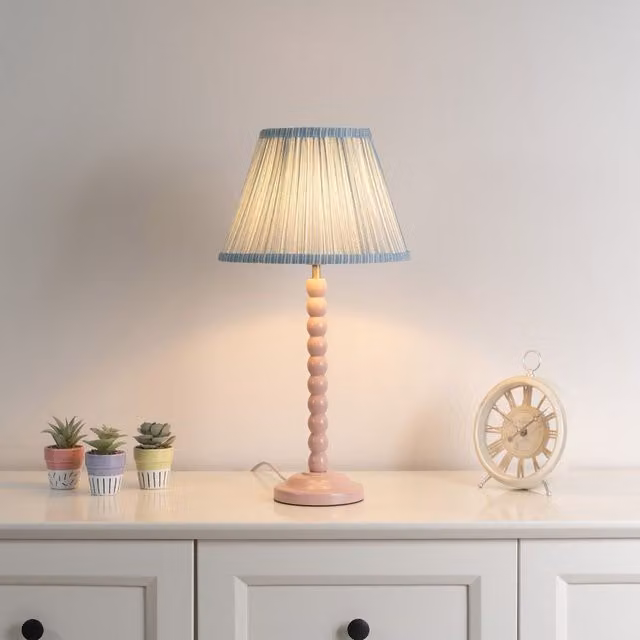 ValueLights Bobbins Rose Pink Table Lamp with Tapered Fabric Pleated Shade – 1