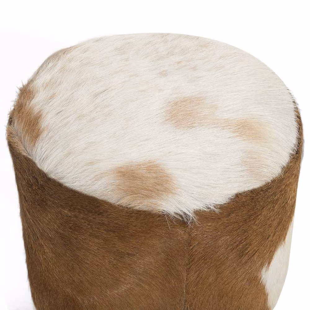 Wyld and Coco Rustic Brown Goatskin Leather Footstool with Teak Wood Tripod Legs – 4