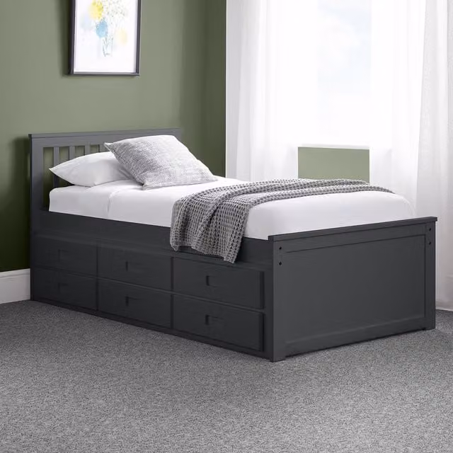 Julian Bowen Maisie Wooden Bed Frame with Underbed Storage Drawers in Anthracite, 90 x 190 cm