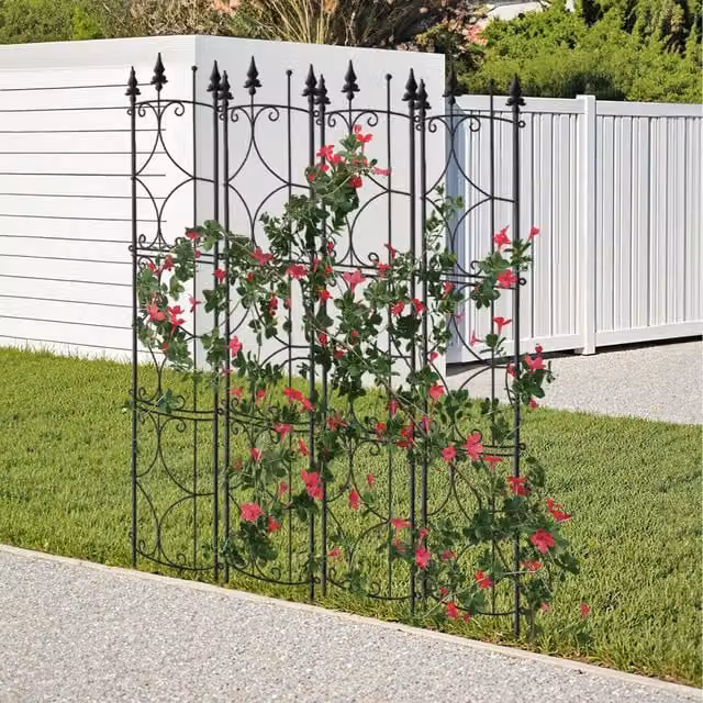 Livingandhome Set of 2 Classic Metal Garden Trellis Supports, Black, Height: 32 cm