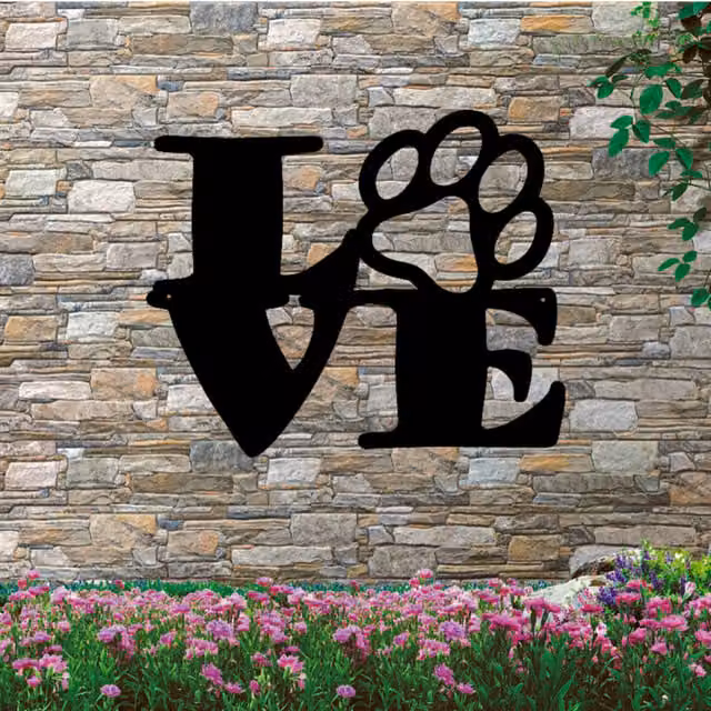 Laser Hut Black Metal Love Paw Print Wall Decor, 16.5 cm
