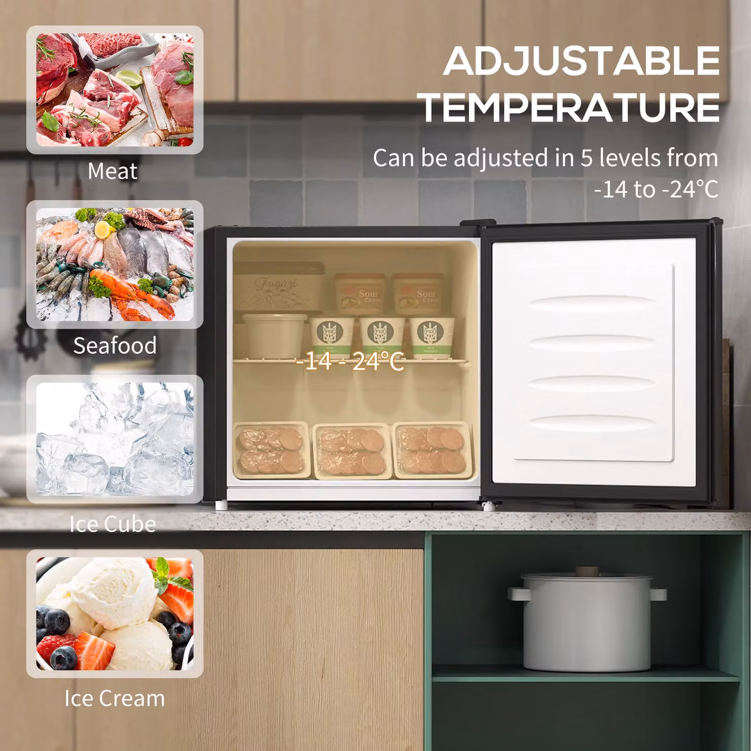 HOMCOM 35L Black Tabletop Upright Freezer with Removable Wire Shelf and Lockable Door – 3