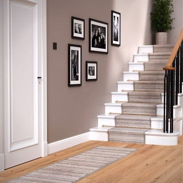 The Rug House Natural Simple Linear Striped Living Area Rug in Beige and Anthracite, W: 240 cm, D: 60 cm