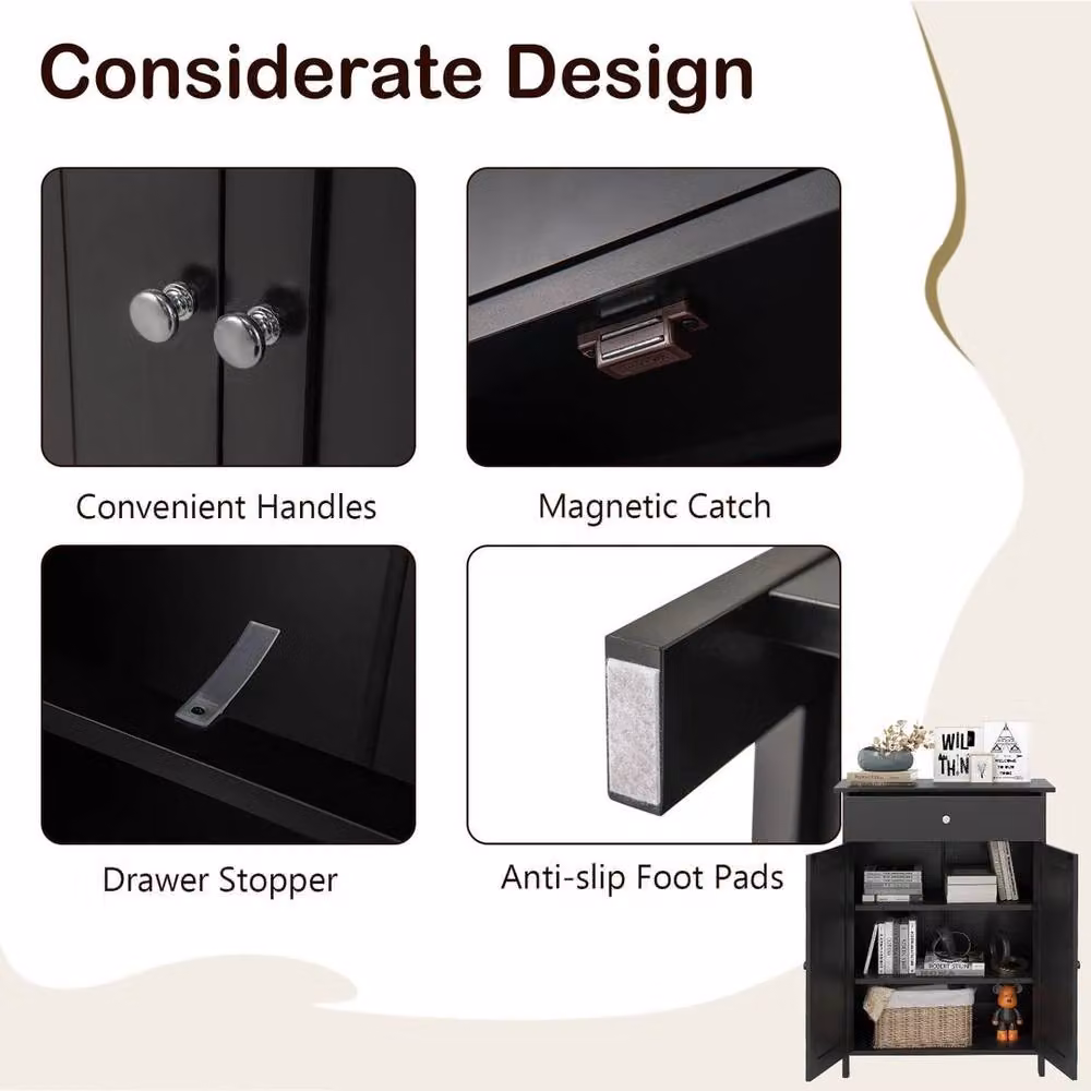 Kelvenix Modern Black Metal Storage Cabinet with Hinged Doors and Internal Shelves – 3