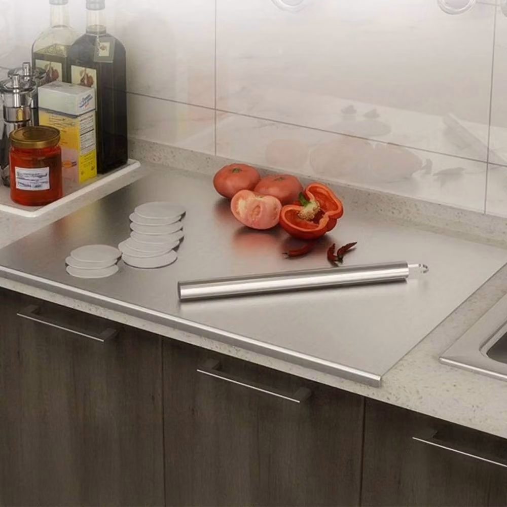PAWNORA Medium Rectangular Stainless Steel Chopping Board in Silver – 2