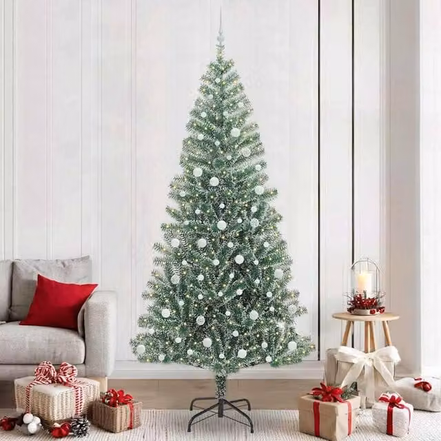 Berkfield Home Snow Flocked Artificial Christmas Tree with LED Lights, Green, Height: 240 cm – 1