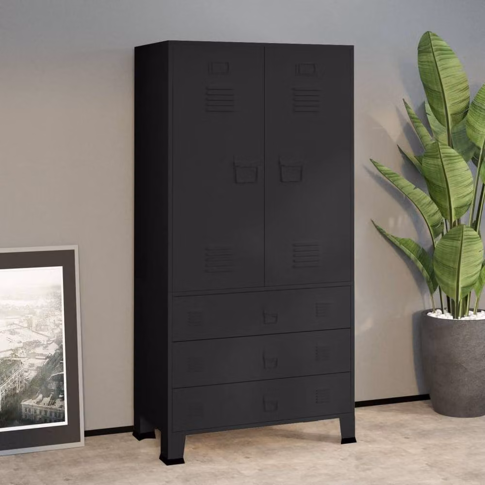 Berkfield Home Industrial Metal Wardrobe in Black, W/D/H: 90 x 50 x 180 cm – 2
