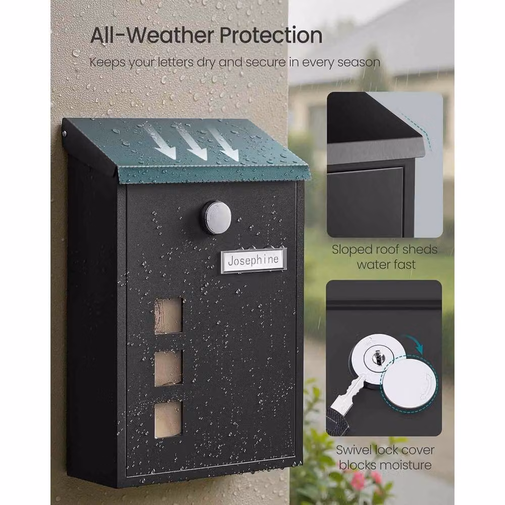The Bazaarist Wall Mounted Post Box with Window and Nameplate, Black, W/D/H: 31.8 x 21.8 x 9.0 cm – 4