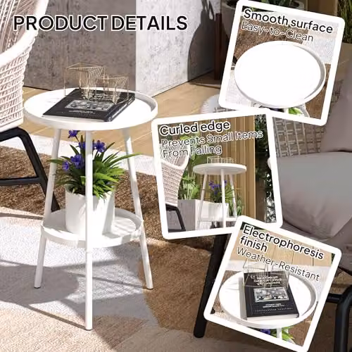 Outsunny 2-Tier Round Metal Garden Coffee Table, White – 5