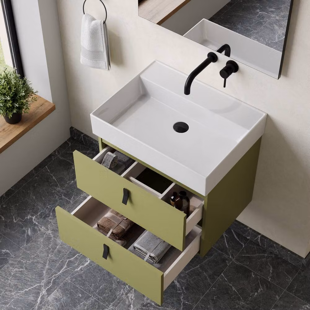 Banyetti Invicta 600mm Wall Hung Vanity with Veneto No Tap Hole Basin, Sage Green – 2
