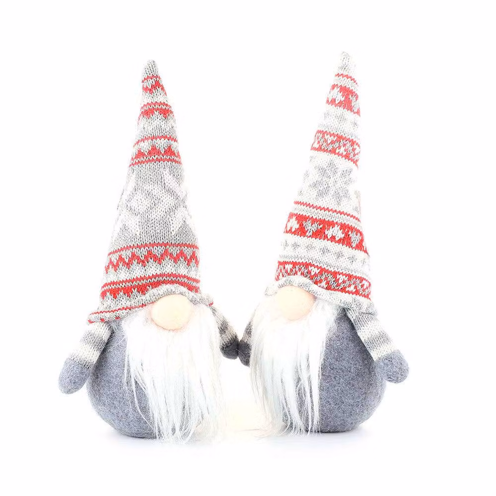 Voltico Christmas Gnome Decoration Grey and Red Scandinavian Plush Gonk Ornament, Height: 25 cm – 2