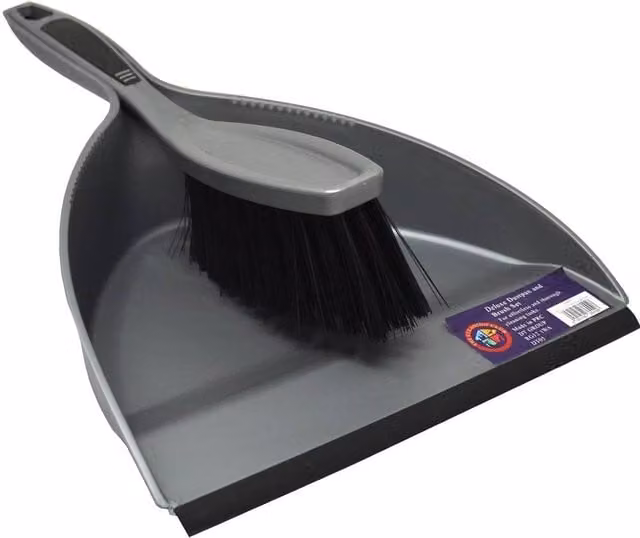 BARGAINS-GALORE Grey Dustpan and Brush Set with Handheld Scrubber Cleaning Combo – 1