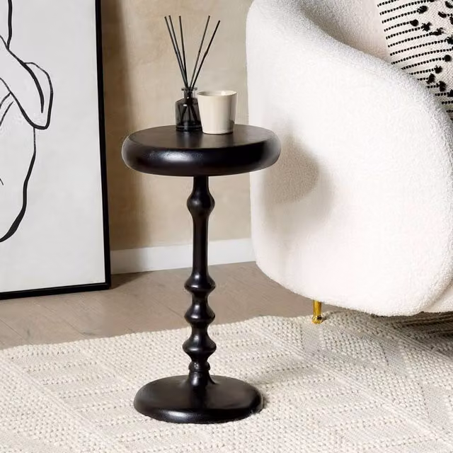Wyld and Coco Black Round Aluminium Side Table, Diameter: 30 cm, Height: 55 cm – 1