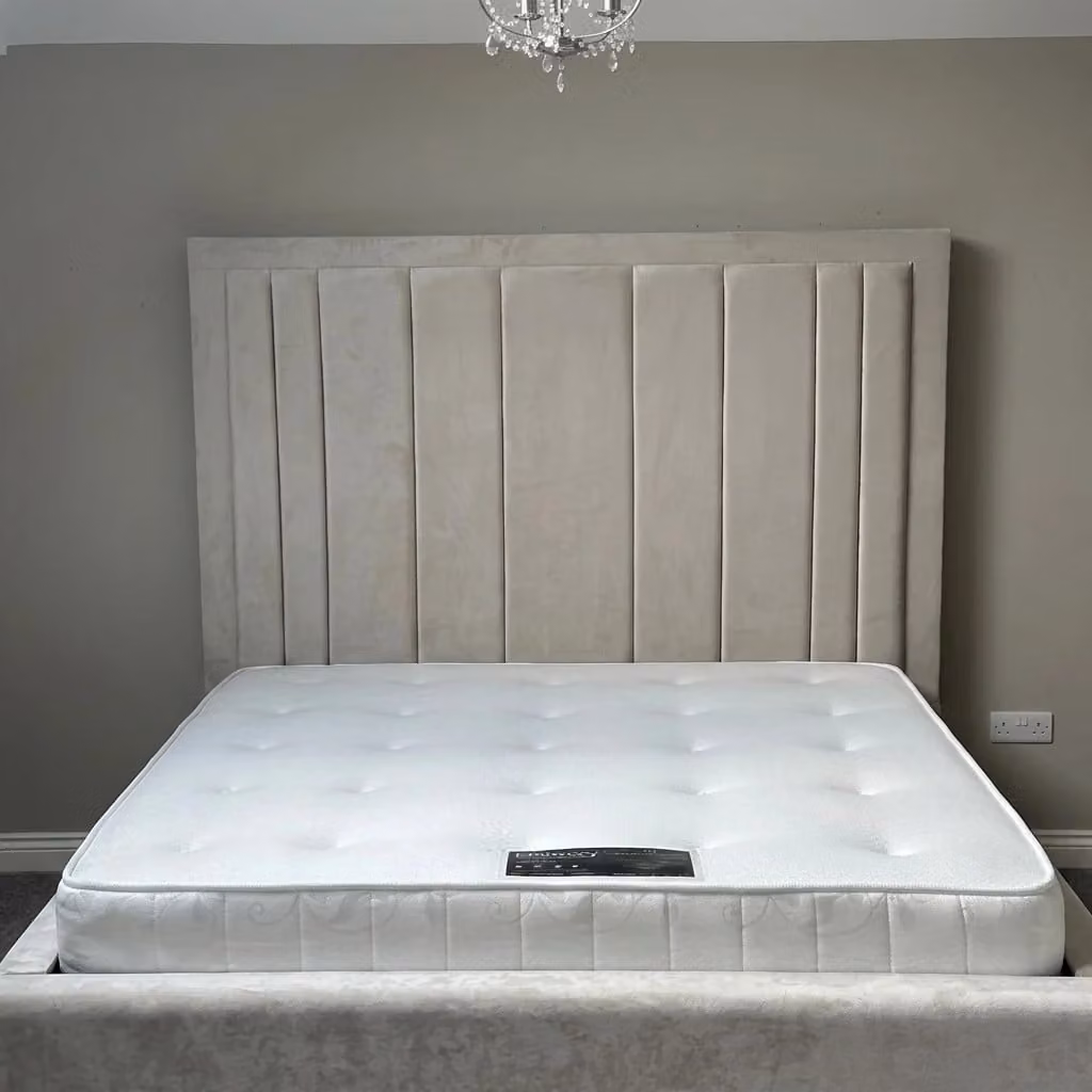 BEDS NK LTD Lara Modern Upholstered Velvet Bed Frame in Beige