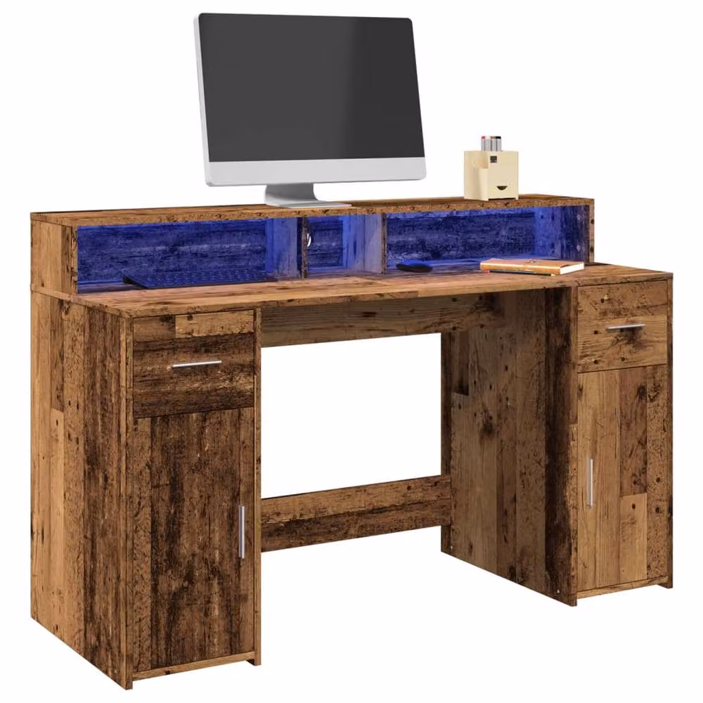 Berkfield Home Gaming Desk with LED Lights in Brown, W/D/H: 140 x 55 x 91 cm – 2