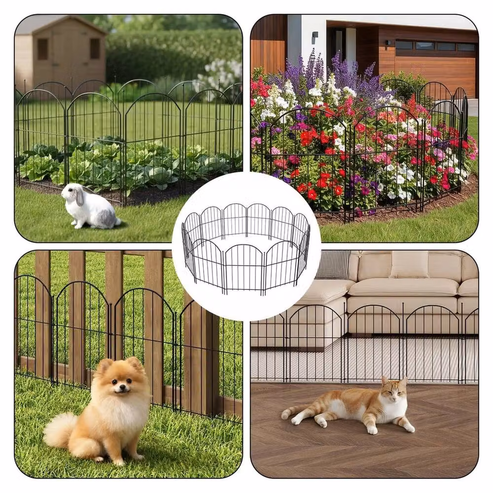 VOGREX 10 Pack Black Metal Decorative Garden Pet Border Fence Barrier – 3