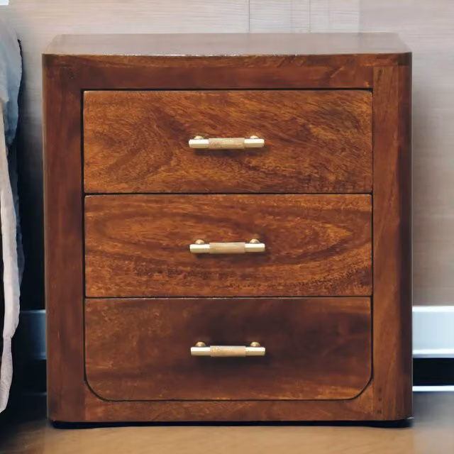 Artisan Furniture Luca Mango Wood Bedside Table in Brown and Gold