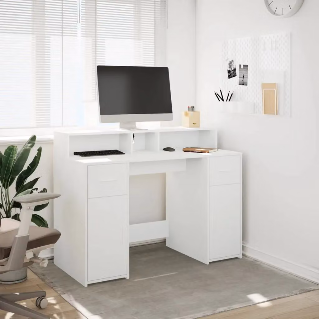 Berkfield White Gaming Desk with LED Lights, W/D/H: 120 x 55 x 91 cm – 2