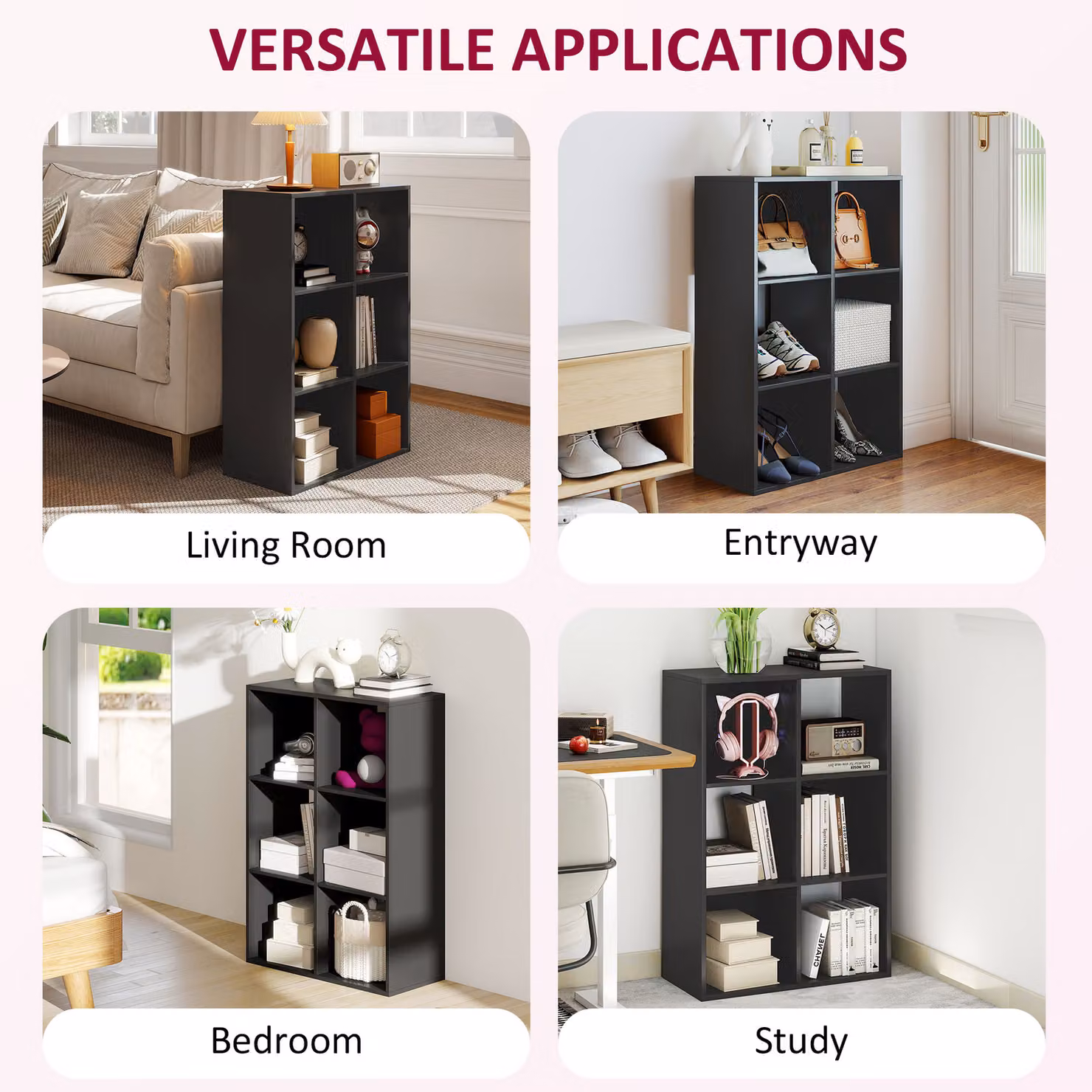 HOMCOM 6-Cube Modern Bookshelf in Black – 4