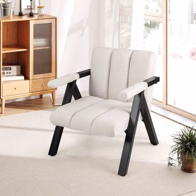 EONLION Oversized White Fabric Accent Chair with Metal Frame, W/D/H: 100 x 60 x 84 cm – 1
