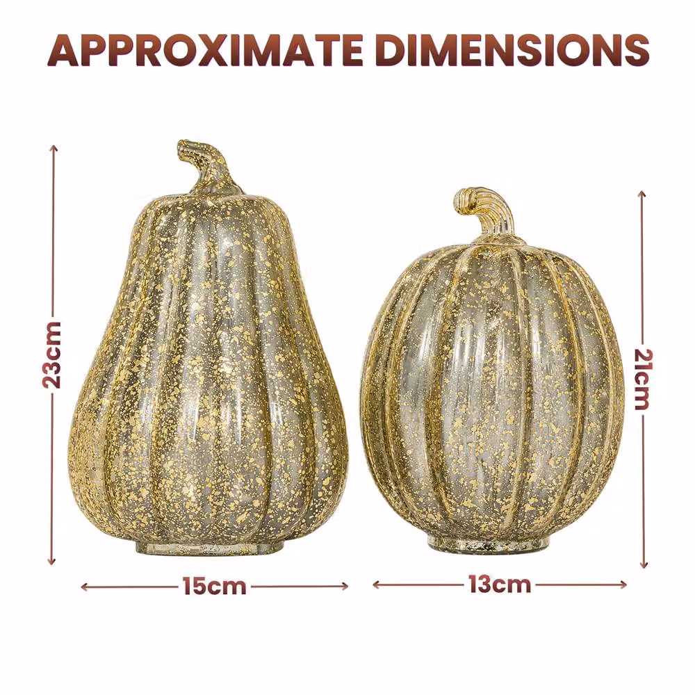 Marco Paul Set of 2 Gold Light Up Plastic Pumpkin and Squash Tabletop Decorations for Halloween – 2