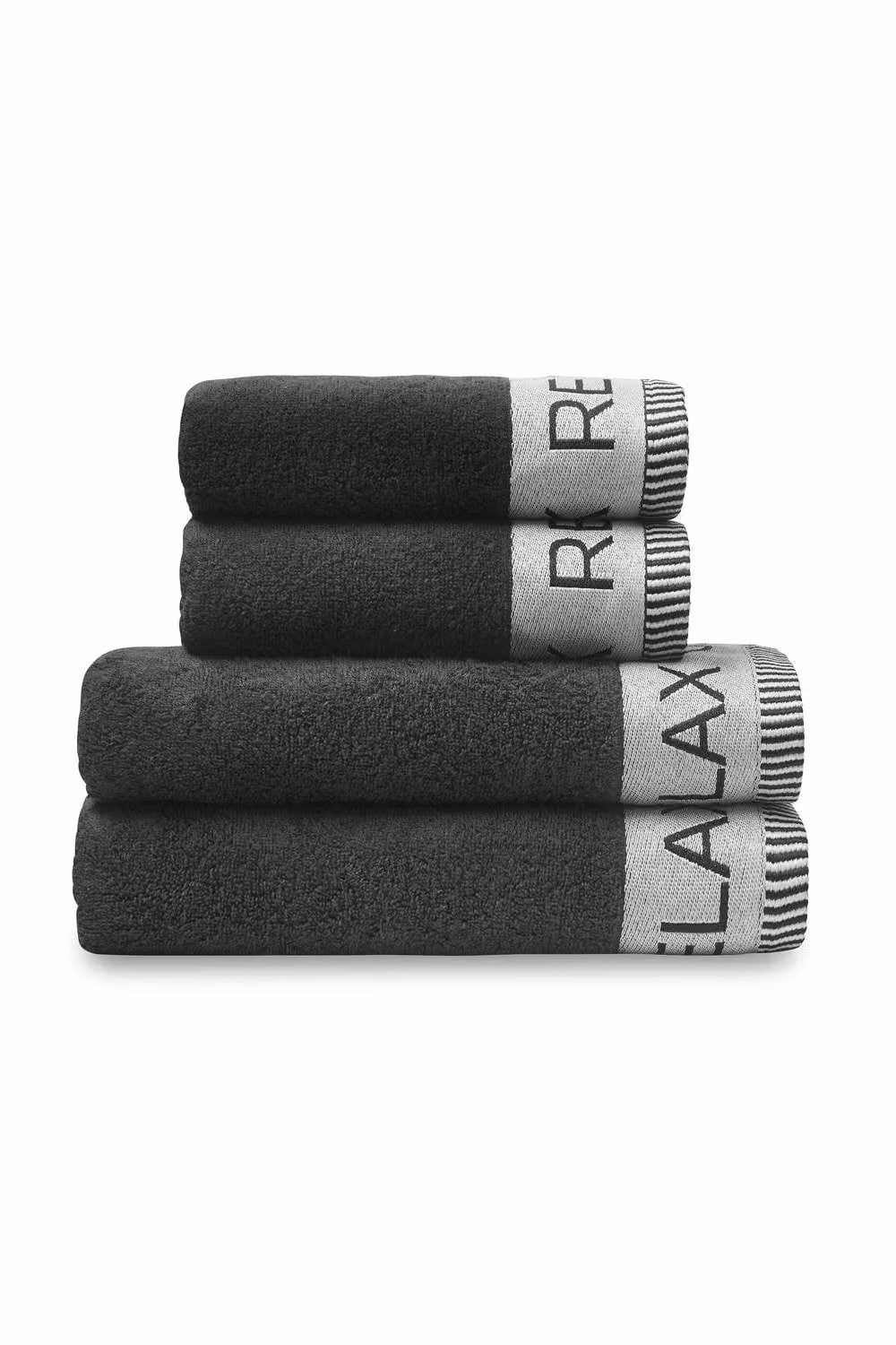 Catherine Lansfield Relax and Unwind 4 Piece Quick Dry Cotton Towel Set, Black – 4