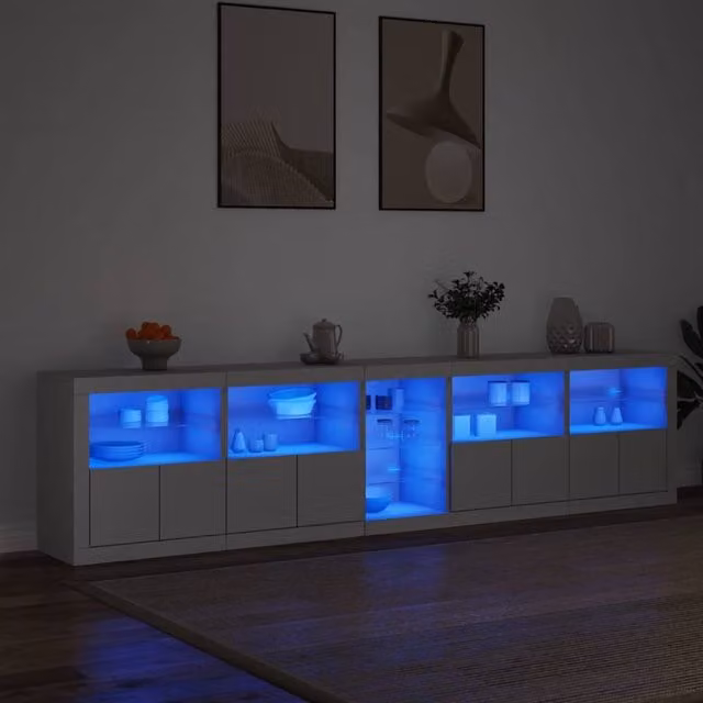 Berkfield Home Modern White Sideboard with Integrated LED Lights W: 283 cm, D: 37 cm, H: 67 cm – 1