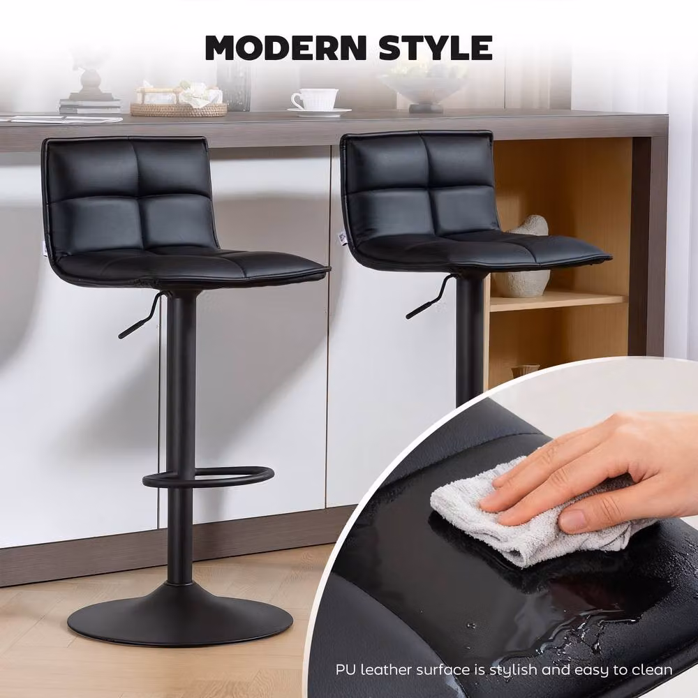 HOMCOM Set of 2 Modern Swivel Bar Stools in Black Metal – 4