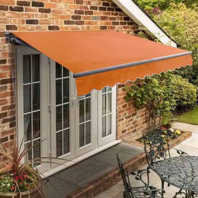 Primrose Manual Folding Arm Patio Awning in Orange with Aluminium Frame, W: 300 cm, D: 18 cm