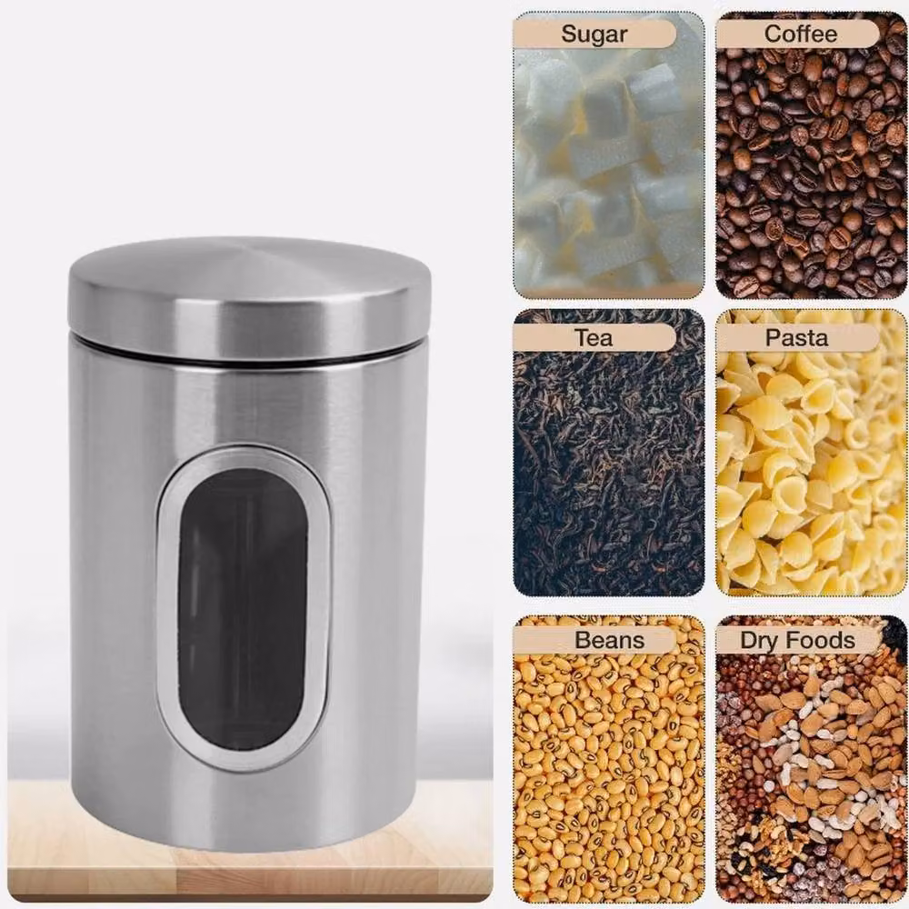VOGREX Set of 3 Airtight Stainless Steel Kitchen Canisters for Tea, Coffee and Sugar in Silver – 2