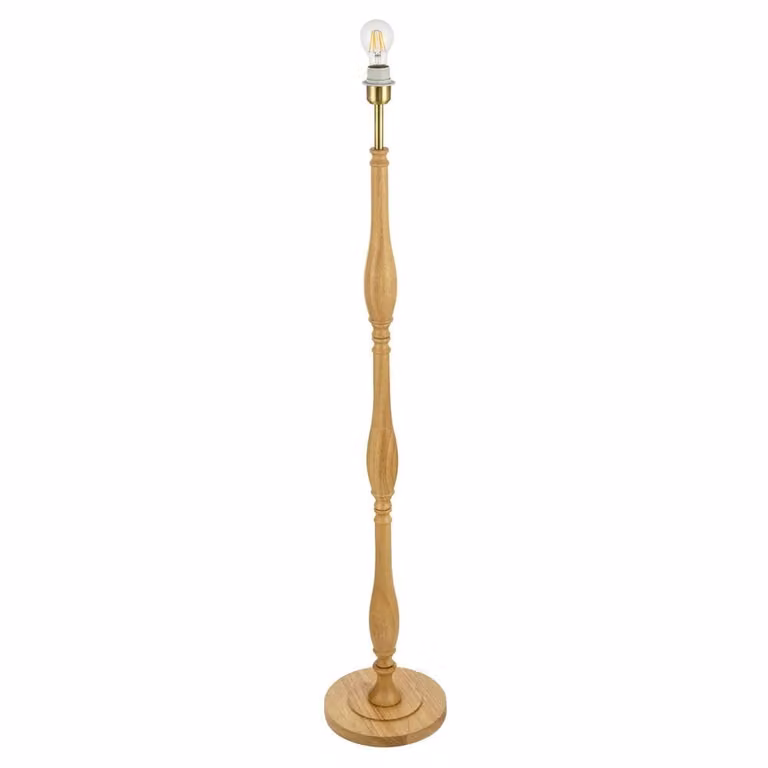 Happy Homewares Traditional Oak Wood Floor Lamp Base with Triple Segment Design in Light Oak