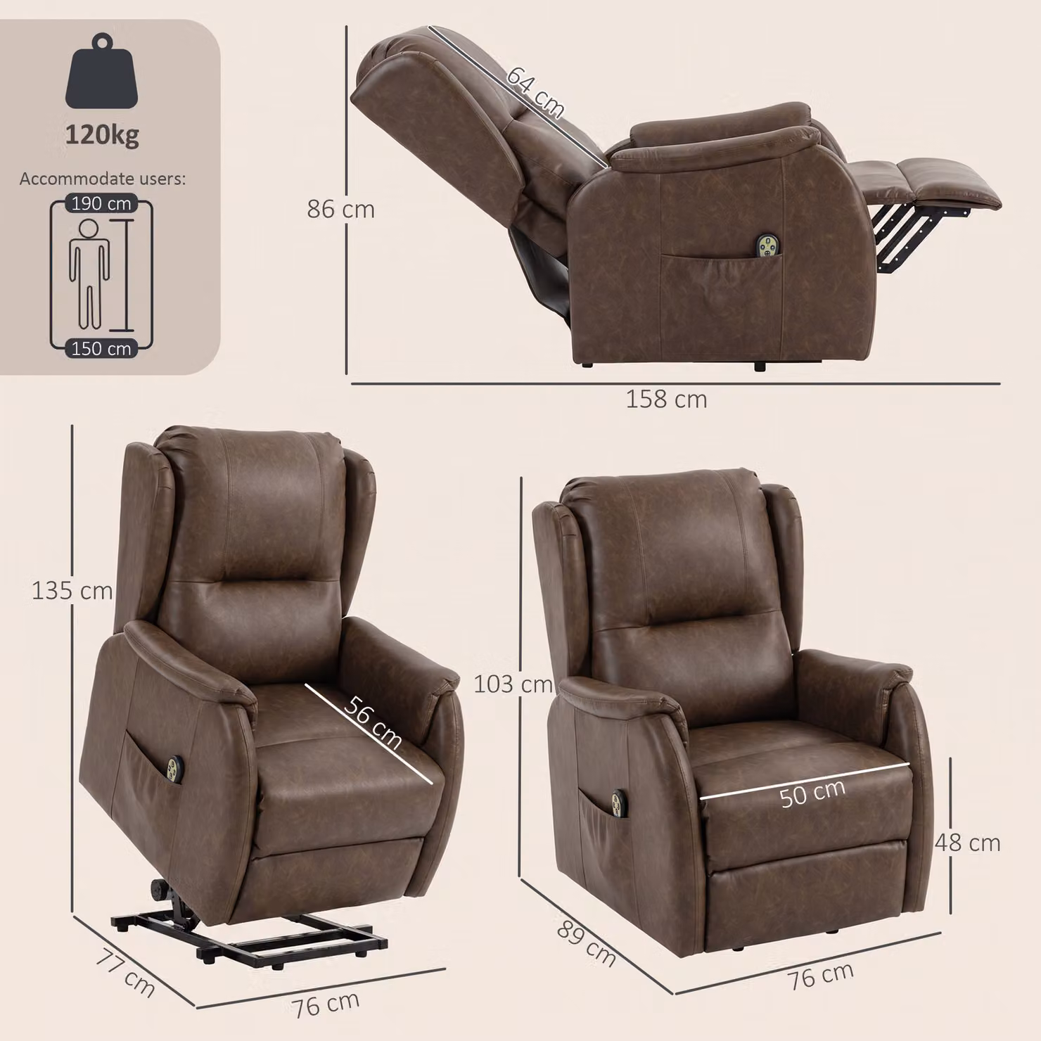 HOMCOM Dual Motor Electric Power Lift Recliner Chair for Seniors in Brown – 3