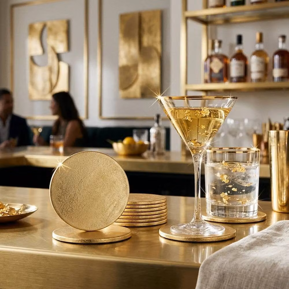 FLAVORA Gold Metallic Round Melamine Coasters, Pack of 6, Diameter: 10 cm – 2