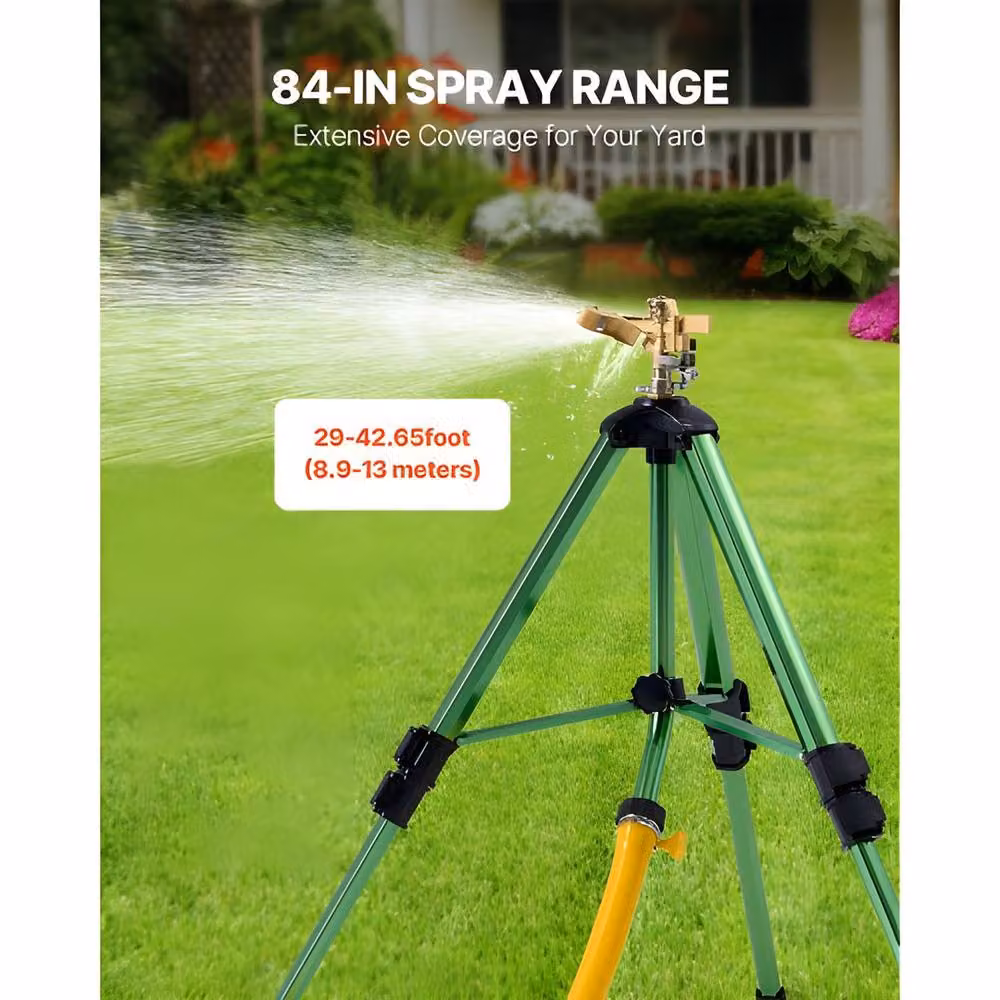 VEVOR Heavy Duty Tripod Sprinkler with Brass Head and 360 Degree Circular Irrigation in Green – 3