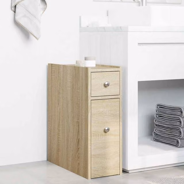 Berkfield Home Narrow Bathroom Cupboard with Wheels in Sonoma Oak Light Tan, W/D/H: 21.5 x 50 x 60 cm